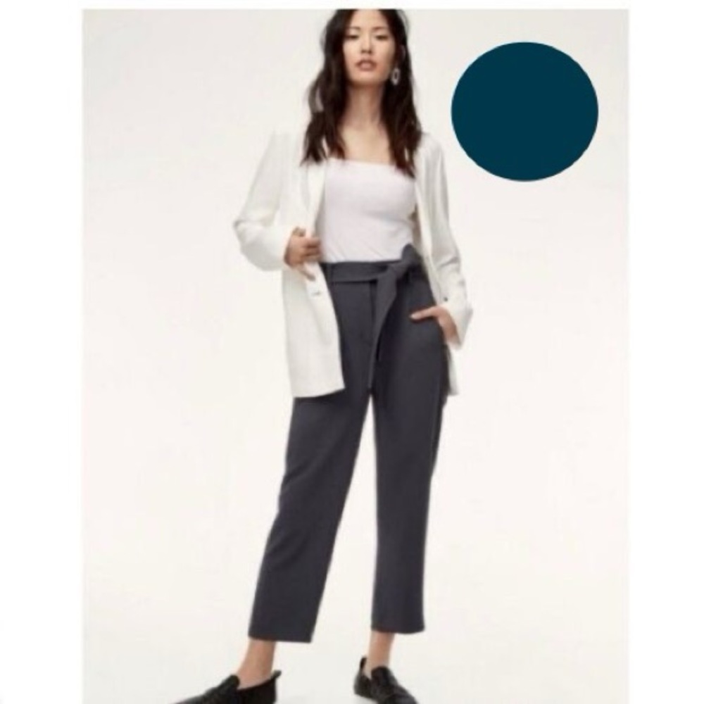 ARITZIA WILFRED Geneva Crepe Dress Pants High Rise Tie Front Navy Blue Sz 4